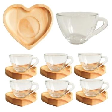 Imagem de Xícara de Vidro 90ml com Pires de Madeira – Design Moderno e Resistente, Ideal para Café Expresso, Chá e Cantinho do Café (6 XIC CAFÉ LISA +PIRES CORAÇÃO)