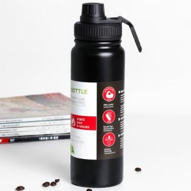 Imagem de Garrafa Térmica Esportiva 800ml Aço Inox 304 Preta Academia Tampa Antivazamento Alça Dobrável BPA Free Parede Dupla Vácuo Fria 12h Quente 8h Infusor Frutas Portátil Elegante Durável