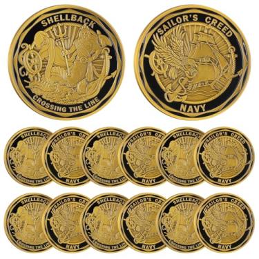 Imagem de Landical 12 peças Sailor's Creed Challenge Coin Anchor Inspiration Coin Navy Pocket Token Persistence Courage Adventure Souvenir Nautical Incentive Awards for Sailors Boaters Gifts (estilo marinho)