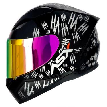Imagem de Capacete Fechado ASX City Fun Preto Brilho com Viseira Colorida Rosa -