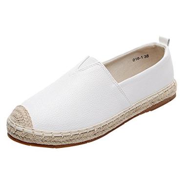 Imagem de Jamron Mocassim feminino confortável de cano baixo sem cadarço casual alpargatas, Branco, 37