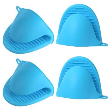 Imagem de 4 peças de suportes de panela de silicone, resistentes ao calor, luvas de forno, mini luvas de forno, suporte de borracha, protetor de dedo para cozinha, cozimento, azul