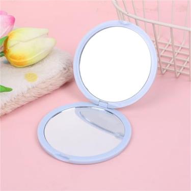 Imagem de Espelho compacto de viagem, espelho de maquiagem portátil, espelho de bolso bilateral, espelho pequeno de 7,6 cm para bolsa, bolsa, presente, azul