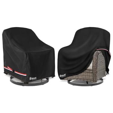 Imagem de Bitubi Capa de cadeira giratória à prova d'água para ambientes externos com tamanho de até 76 cm L x 86 cm P x 97 cm A, capas de móveis de pátio de gramado externo (preto)