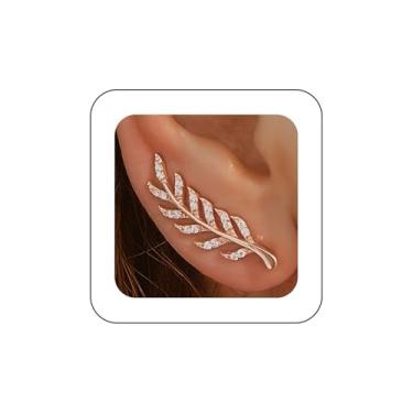 Imagem de Aneneiceera Brincos vintage de strass de ouro CZ folha de estiramento brincos de filigrana folhas de alpinista brincos minimalistas de folha de cristal joias para mulheres, one size, Zinco, nah