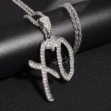 Imagem de Material de liga ecológica, design de diamante completo, colar com pingente XO de nicho de luxo leve, No size, Metal, Sem Pedra Preciosa