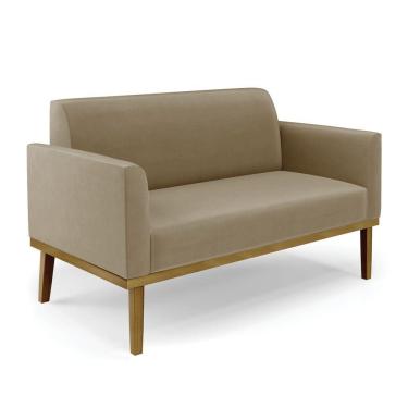 Imagem de Poltrona Namoradeira Decorativa Pés Fixo Em Madeira Castanho Suede Nude