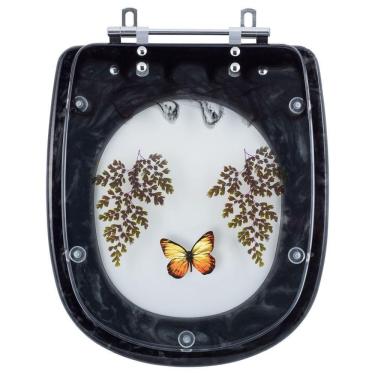 Imagem de Assento Sanitario Poliester Decorado Borboleta Paris Preto Para Vaso Ideal Standard