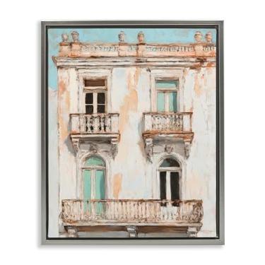 Imagem de Stupell Industries Arte de parede em tela flutuante emoldurada cinza edifícios da cidade com arquitetura envelhecida, design por Petal Prints Design, 78 x 63 cm