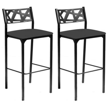 Imagem de Kit 02 Banquetas Alta Com Encosto Luiza Gourmet Para Balcão Cozinha Suede Cinza - Aurora Line