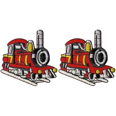 Imagem de Papapatch Conjunto 2 de pequenos mini trem a vapor fofo retrô desenho animado de motor infantil reparação de roupas bolsas decalque aplique decorativo ferro costurado em adesivos bordados (TRAIN-04