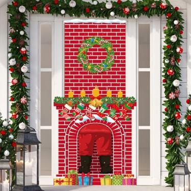 Imagem de Panelee Faixa de Natal para decoração de lareira de Natal grande, faixa de fundo para chaminé de Natal, pano de fundo, para decoração de porta de garagem