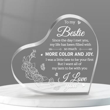 Imagem de Presente de Natal para Bestie - Melhor Presente 2025 Presentes de Amizade para Mulheres Amigas Acrílico Coração Flor Lembrança Presente de Aniversário Presentes de Aniversário Presente de Animação