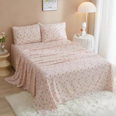 Imagem de AMZTOP Jogo de lençol solteiro floral rosa, 3 peças, lençol macio e respirável - lençol com elástico profundo de 40,6 cm, lençol de cima macio e confortável e 1 fronha - lençol de solteiro extra macio