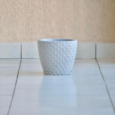Imagem de Vaso de Planta Decoração Centro Mesa Bancada Bojo Diamante 20x23 com Prato em Polietileno (Cinza)