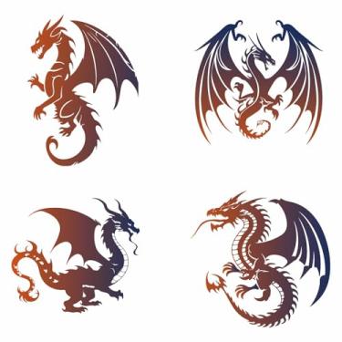 Imagem de GORGECRAFT Decalques de janela de dragão de 4 estilos 15 x 15 cm, não adesivos, removíveis, reutilizáveis, estáticos, adesivos de vidro para porta deslizante, adesivos de filme de alerta de vinil para