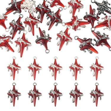 Imagem de Craftora 20 pingentes de cruz sagrada vermelha de liga metálica banhada a platina gótica crucifixo vermelho com estrela de gota para brincos faça você mesmo, colar, pulseira, fabricação de joias, 32 x