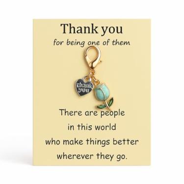 Imagem de Chaveiro Thank You com "There are people in this world who make things better where they go." Cartão, chaveiros de flores presentes para mulheres, meninas, amigas, ensina-azul