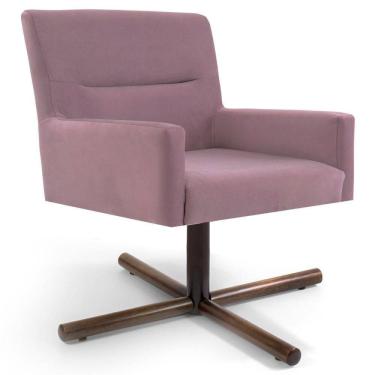 Imagem de Poltrona Decorativa Giratória Base Xis Madeira Angel Veludo C-305 Rosa - Domi