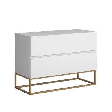 Imagem de Mesa De Cabeceira Eros 60cm Estilo Industrial Base Dourado Branco