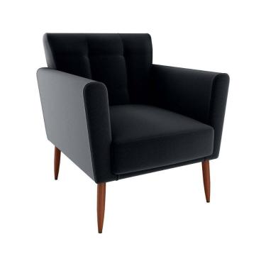 Imagem de Poltrona Decorativa Confortável Pés Em Madeira Maciça Cancun Veludo Preto Matrix Veludo Preto