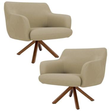 Imagem de Kit 2 Poltronas Decorativas Giratórias Base Giromad Madeira Jade Veludo C-68 Bege - Domi