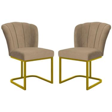 Imagem de Kit 2 Cadeiras Poltrona Flor Pés Metal Dourado Mesa Quarto Cozinha Capuccino