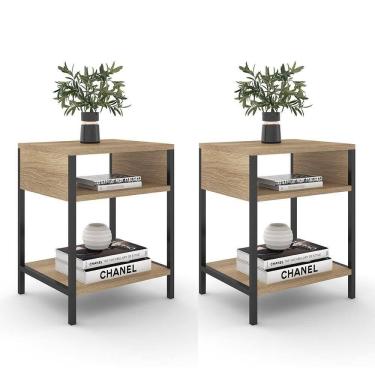 Imagem de Kit 2 Mesas De Cabeceira Estilo Industrial Plaza L03 Castanho - Mpozenato