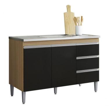 Imagem de Balcão Gabinete Multiuso P/pia Andreia S/tp 100cm Ajl Mvs. Cor Amêndoa/preto