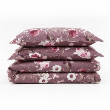 Imagem de Kit Cobre Leito Colcha Magnus Super King 3 Peças Dupla Face Estampado Floral - Vinho -...