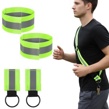 Imagem de Faixa refletiva para caminhar à noite cinto de segurança refletivo de alta visibilidade ajustável para corrida, caminhada e ciclismo para uso noturno com 2 braçadeiras refletivas e 2 peças de chaveiro