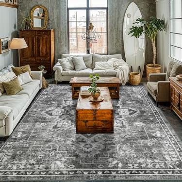 Imagem de Tapete de área grande Boho 20 x 25 cm, tapete lavável, tapete ultra macio, tapete abstrato antiderrapante, dobrável, resistente a manchas para sala de estar, quarto, tapete felpudo vintage (preto e