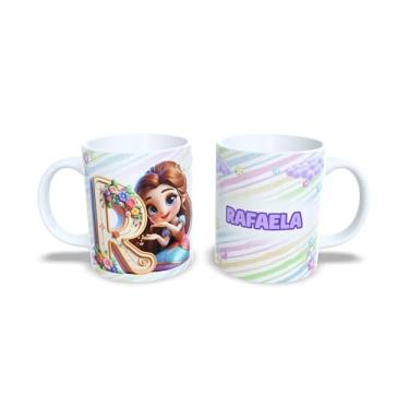 Imagem de caneca cerâmica 325 ml alfabeto princesas, todas as letras, nomes personalizados, Design Colorido com Flores (r)