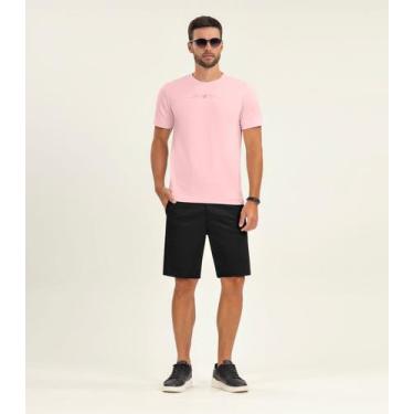 Imagem de Camiseta Masculina Manga Curta Meia Malha Diametro Rosa, M, Rosa