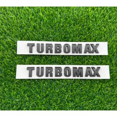 Imagem de 2 peças 2024-2025 Turbomax emblemas 3D crachá placa de identificação logotipo letras substituição para Turbo-max 85079242 (preto fosco)
