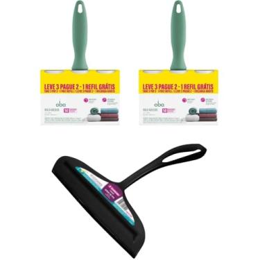 Imagem de Kit 1 Rodo de pia Preto e 2 Rolo Adesivo Tira Pelos com 2 Refis