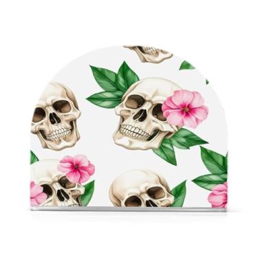 Imagem de Qilmy Porta-guardanapos de acrílico com flor de crânio, suporte de guardanapo de coquetel de plástico transparente para mesas de restaurante de cozinha, 2 peças