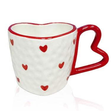 Imagem de Merriva Caneca de café em forma de coração de 293 ml – Copo de cerâmica bonito com destaque de coração para Dia dos Namorados, casamentos, aniversários, presentes românticos, café, chá, chocolate