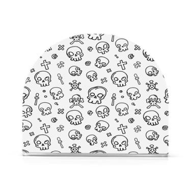 Imagem de Qilmy Porta-guardanapos de acrílico com caveiras desenhadas à mão, suporte de guardanapo de coquetel de plástico transparente para mesas de restaurante de cozinha, 1 peça