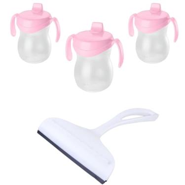 Imagem de Conjunto de 1 Rodo Plástico Multiuso Branco com Raspador 18cm + 3 Copo Infantil 310ML Atóxico Rosa