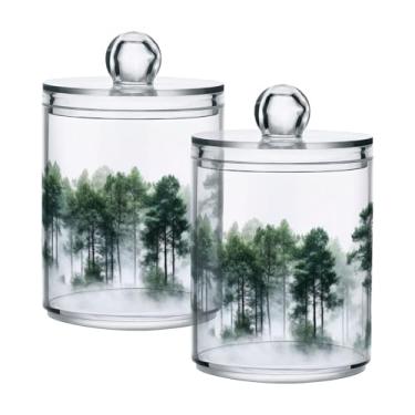 Imagem de Qilmy Qtip Suporte de 400 ml, frasco de plástico transparente para armazenamento de boticário com tampa, dispensador de recipiente de banheiro para bola de algodão, cotonete, fio dental, pacote com 2