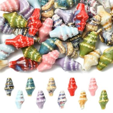 Imagem de KitBeads 40 peças 10 cores concha concha contas de porcelana verão oceano mar praia contas de cerâmica para fazer joias, brincos, chaveiros, canetas, artesanato