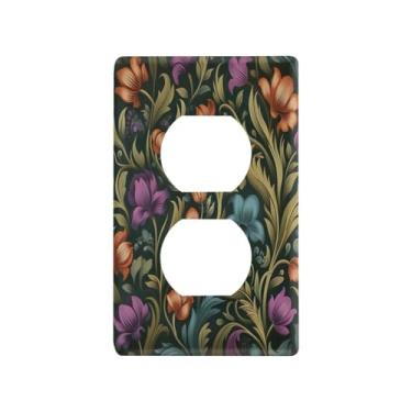 Imagem de Wassud Placa de cobertura de interruptor de luz, capas de tomada decorativas, placa de parede para tomadas elétricas, verde escuro, floral, duplex, 11 x 6 cm
