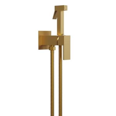 Imagem de GRANDJOY Pulverizador de bidê portátil quente e frio dourado escovado para vaso sanitário, controle de pressão de água ajustável, mangueira de aço inoxidável SUS304, torneira de bidê para lavagem