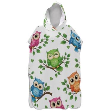 Imagem de Joisal Poncho de surfe para adultos trocador de roupão toalha com capuz floral absorvente masculino feminino poncho com capuz bonito desenho animado corujas coloridas
