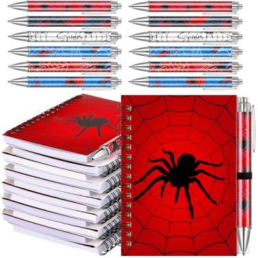 Imagem de Resurhang 12 conjuntos de cadernos de teia de aranha, presentes de Natal, 14 x 10 cm, espiral de aranha, canetas esferográficas para presentes de Natal, jogadores de festa de equipe, amantes de