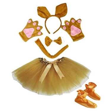 Imagem de Petitebella Combinados de animais com faixa de cabeça tutu sapatos 6 peças fantasia para meninas 1-5 anos (canguru, tamanho único)