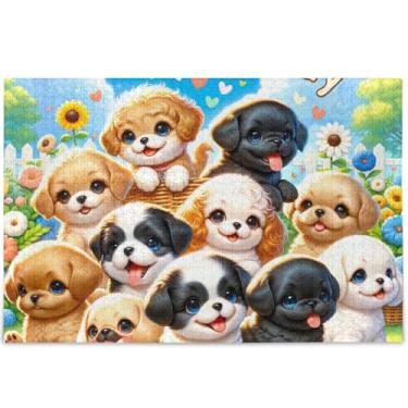 Imagem de Quebra-cabeça de cachorro feliz com cachorros fofos personalizados 500 peças para adultos presentes de elefante branco quebra-cabeça engraçado cena de outono decoração de casa, arte, 52 cm x 37,8 cm