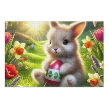 Imagem de Quebra-cabeça adulto 1000 peças animal flor arte personalizado natureza coelho da Páscoa ovos coloridos elefantes brancos, presentes, 75 x 40 centímetros