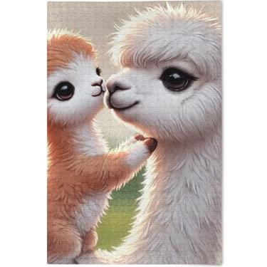 Imagem de Quebra-cabeças de lhama com estampa fofa, 500 peças, adultos, arte, brinquedo, pintura, quebra-cabeças grandes e legais, presentes para amantes de elefantes brancos, 52 x 37,8 cm